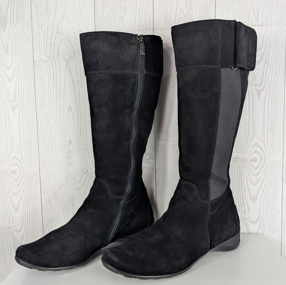 Paul Green Suede Leather Boots Women's Size 7.5 Knee High w/ Stretch and Z ipper